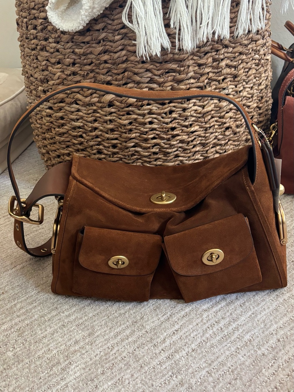 Coach Brown Suede Shoulder Bag with Gold Hardware - Picture 1 of 7
